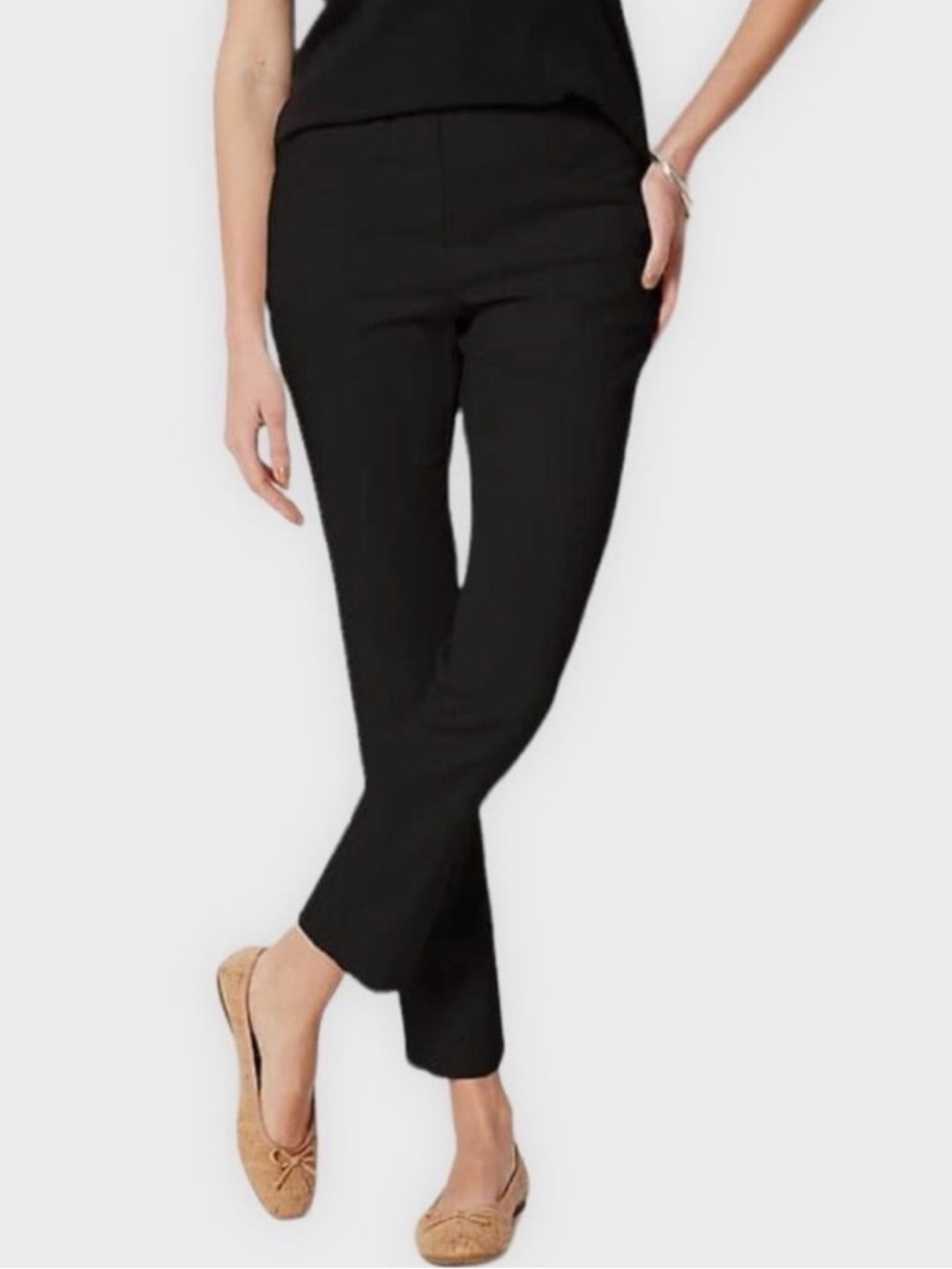 J.JILL Pull On Essential Cotton-Stretch Pants Minimalist Quiet Luxury Black 12
